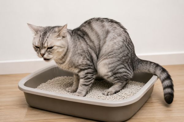 Mèo bị bí tiểu đi tiểu khó trong khay cát