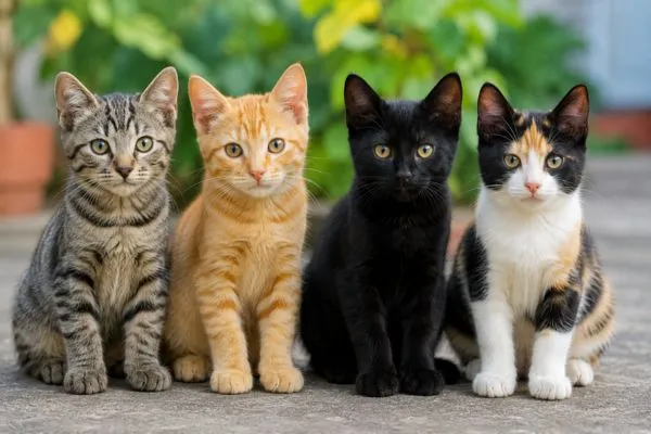 Mèo ta với các màu lông phổ biến gồm mèo mướp, mèo vàng, mèo mun và mèo tam thể