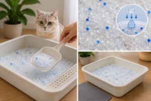 Cát Silica giúp hấp thụ độ ẩm và giữ khay vệ sinh khô ráo trong quá trình sử dụng