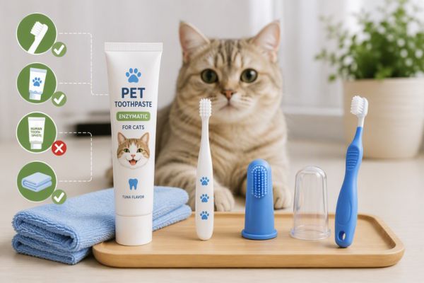 Chuẩn bị đúng dụng cụ giúp việc đánh răng cho mèo dễ dàng và an toàn hơn