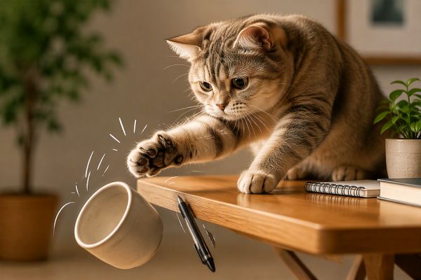 Đồ vật chênh vênh luôn thu hút sự chú ý của mèo