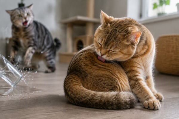 Mèo có thể chuyển sang grooming khi gặp tình huống bất ngờ