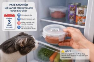 Pate cho mèo mở nắp bảo quản trong tủ lạnh đúng cách