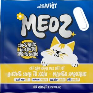 Cát mèo hương xoài MeoZ với công thức đậu nành mix đất sét tan trong nước