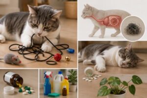 Dị vật hoặc chất độc có thể khiến mèo nôn và gặp nguy hiểm