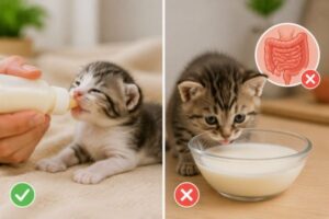 Dinh dưỡng từ sữa dành cho mèo con trước khi tập ăn